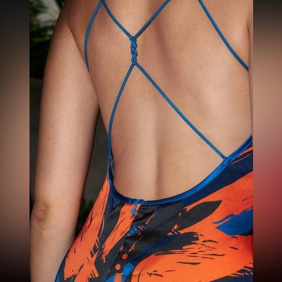 Blue and orange floral print high neck midi dress | NWT - Picture 8 of 8